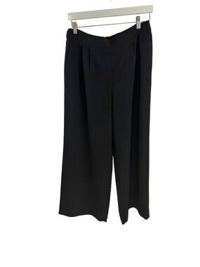 J.Crew Black Crepe Front Pleated Elastic Back Cropped Wide Leg Trousers Size 8 T